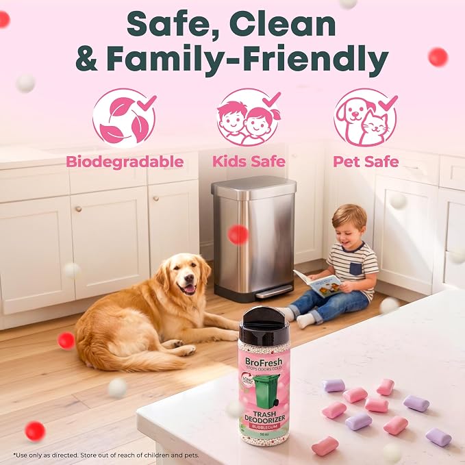 BroFresh Garbage Can Deodorizer, Neutralizes Odor, Absorbs Moisture & Releases Long-Lasting Scent, Safe & Non-Toxic, Trash Can Odor Eliminator (16 oz Twin, Bubblegum)