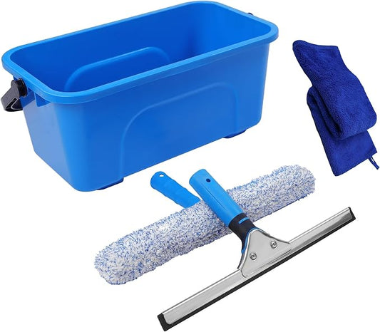 Window Cleaning Kit with Bucket,Squeegee for Window Cleaning | 3 Gallon Bucket,14" Window Squeegee and Microfiber Scrubber, Window Cleaning Tool for Home, Outdoor,Commercial