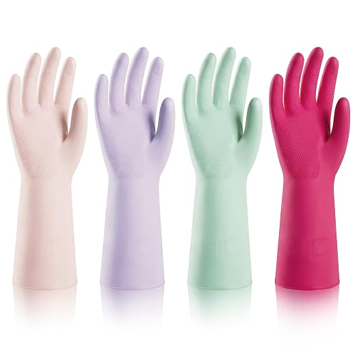ThxToms Reusable Nitrile Dishwashing Gloves, Latex Free, 10 Mil, S | 4 Pairs, Flexible, Skin-Friendly & Anti-Slip Design for Kitchen Household & Bathroom Cleaning ,Waterproof, Ideal for Dishes
