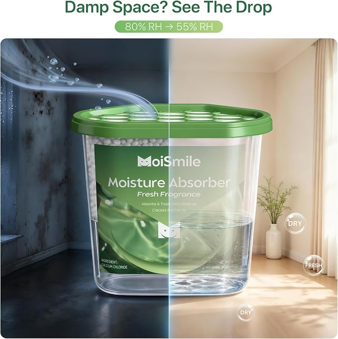 Large Moisture Absorber Buckets, 14 oz Each, Fresh Scent, 3 Pack | 14 oz Net Fill with 12 g Fresh Scent Beads; Visible Water Collection; Up to 90 Days; For Bathrooms and Closets