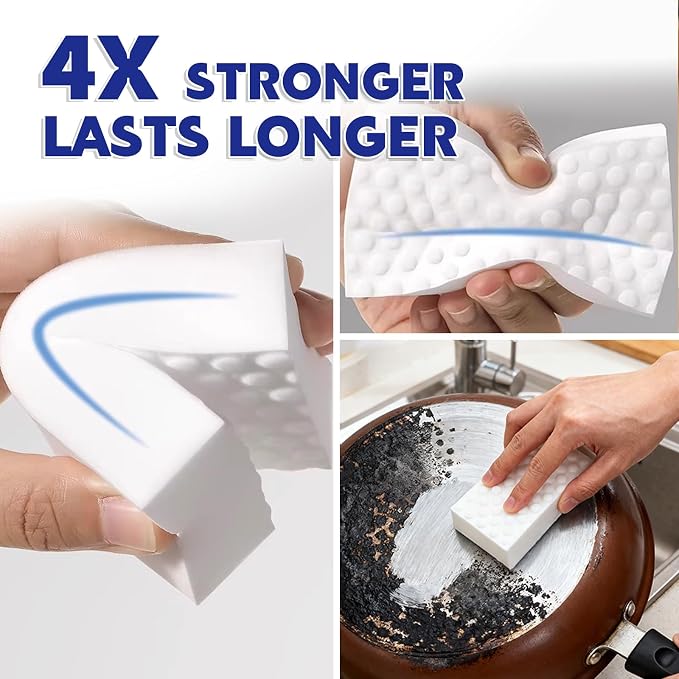 Magic Sponge Eraser, 30 Pack 4X Density Melamine Sponge | GRS Certified, Extra Durable & Long Lasting Cleaning Sponge, Stovetop Cooktop Cleaner Sponge for Kitchen Glass Marble