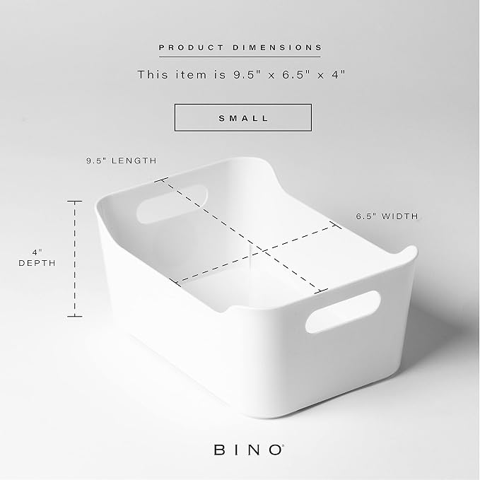 BINO | Plastic Storage Bins, Large - 4 Pack, White | THE SOHO COLLECTION | Pantry Organizers and Storage Containers Fridge Organizer Bins Kitchen Cabinet Organizer Medicine Cabinet Bin