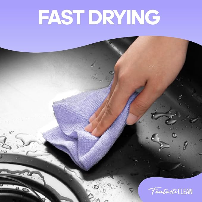 Fantasticlean Microfiber Cleaning Cloth Roll, 60 Pack, 8 x 8, Light Purple | Tear Away Microfiber Towel Roll, Reusable Paper Towels, Rags for Kitchen, Pet, Dust, Car, Office, Cleaning Supplies, Portable