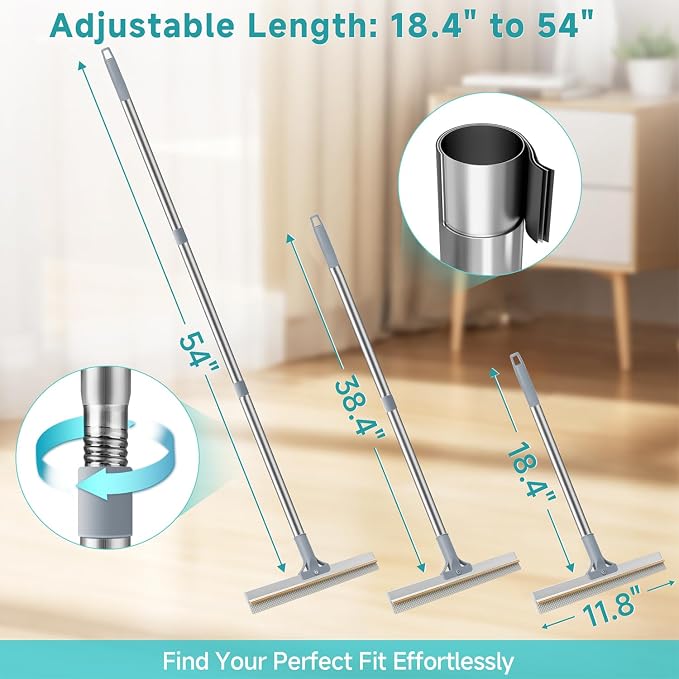 Carpet Rake for Pet Hair Removal Tool, Reusable Pet Hair Remover Broom | Dog&Cat Hair Remover Scraper Rake with 54” Adjustable Long Handle, 3 Pcs Carpet Brush Rake for Rugs, Mats, Couch, Furniture