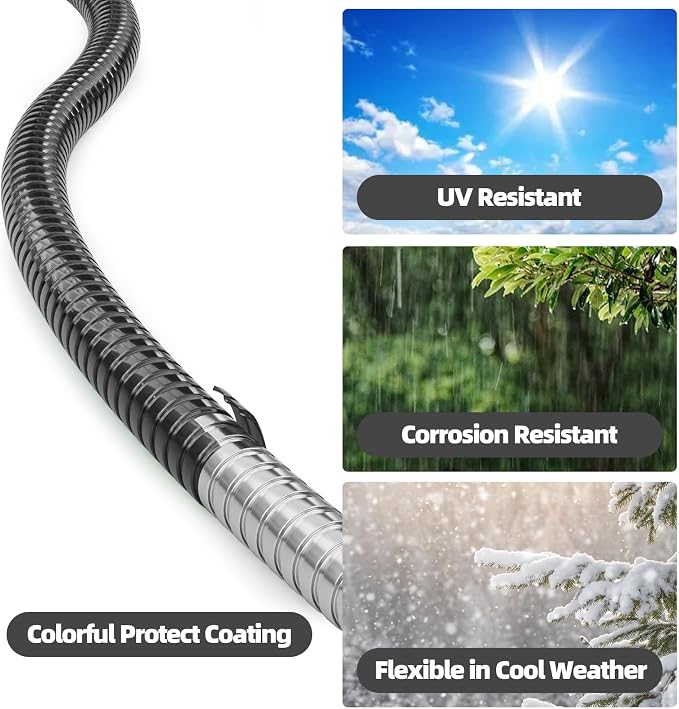 SPECILITE 75ft 304 Stainless Steel Metal Hose (Black) with Blue Nozzle | Puncture Resistant, Flexible, Never Kink & Tangle, Heavy Duty Water Pipe for Yard, Outdoor, Lawn