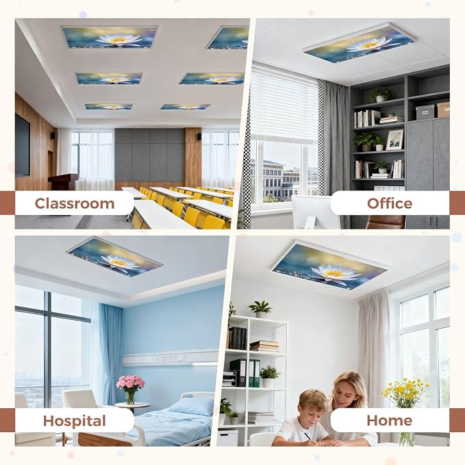 4 Pack Fluorescent Light Covers for Ceiling Lights Lotus Water Worm Glitter Sparkle Light Decorative Magnetic Light Cover Light Filters for Classroom Office Home