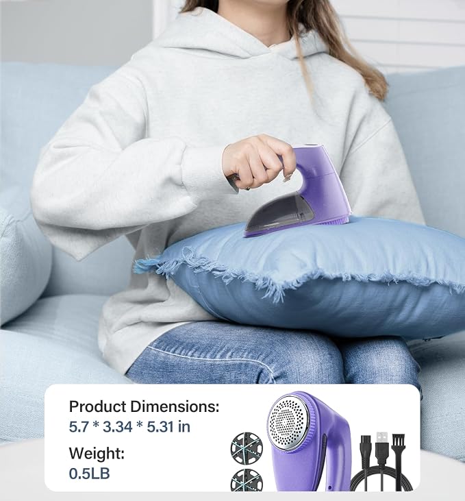 Bymore Fabric Shaver, Lint Shaver, Sweater Shaver for Clothes, Purple | Large 65mm head and six-leaf blades cover more area in fewer passes for fast, even care on sweaters, couches and furniture