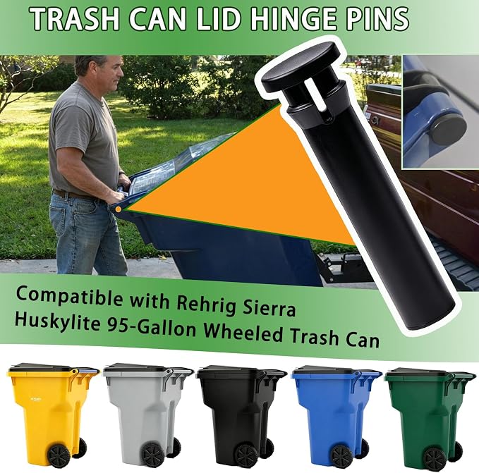 4 Pack Heavy Duty Wheelie Trash Can Bin Lid Hinge Pins Fit for Rehrig Sierra Huskylite 95-Gallon Wheeled Trash Can Lids Latch Stronger for Outdoor Household Commercial Wheelie Trash Bins Accessories