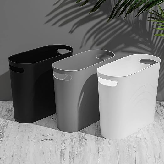 rejomiik Small Trash Can, Slim Garbage Can Plastic Waste Basket with Handles 3.5 Gallon Container Bin for Narrow Spaces Bathroom, Bedroom, Kitchen, Office at Home, 2 Pack Black | Plastic Waste Basket with Handles for Bathroom, Bedroom, Dorm, Kitchen, O...