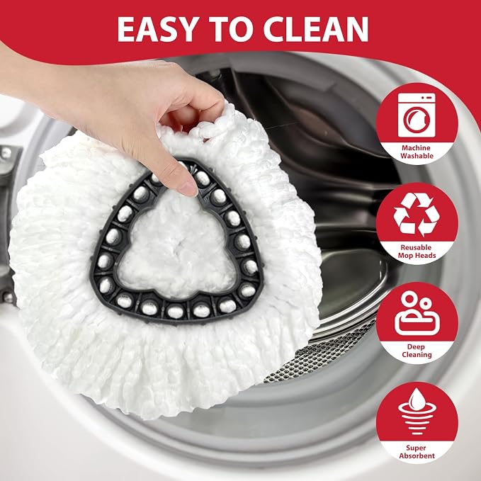 Spin Mop Replacement Set for EasyWring 1-Tank - 2 Heads + Handle + Base | Microfiber, Washable, Long-lasting, Rust-Resist Adjustable Handle (30"-58"), Smooth Triangle Base, Floor Cleaning(No Bucket)