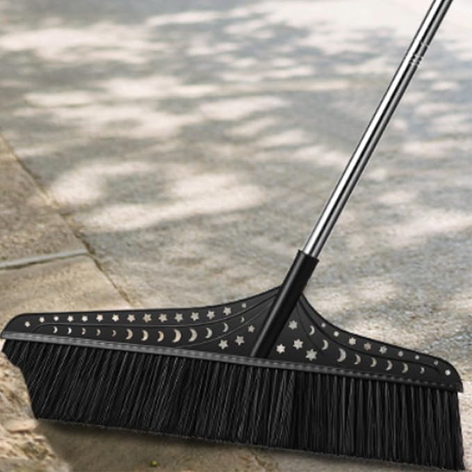 Push Broom Outdoor, Heavy Duty Broom with Stainless Steel Handle, Outdoor Broom for Garages Warehouses Large Floors(Black,70cm)