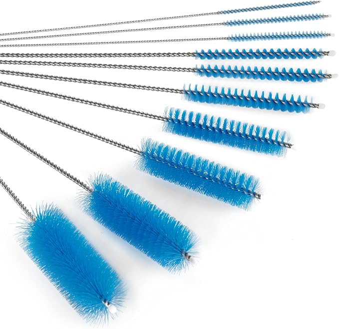 CiaraQ Bottle Cleaning Brushes, 8 Inch Nylon Tube Brush Set, Cleaner for Narrow Neck Bottles Cups with Hook, Set of 10pcs. (Pack of 2)