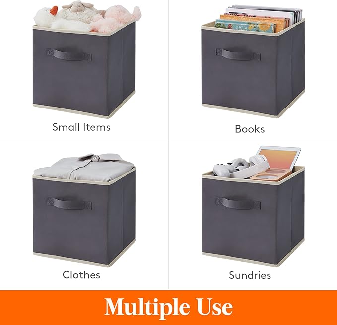 Lifewit Storage Cubes, 13 Inch Organizer Bins, 36L Gray, 6 Packs | Foldable Decorative Fabric Storage Baskets for Organizing Home Organizers with Handles for Shelves, Closet