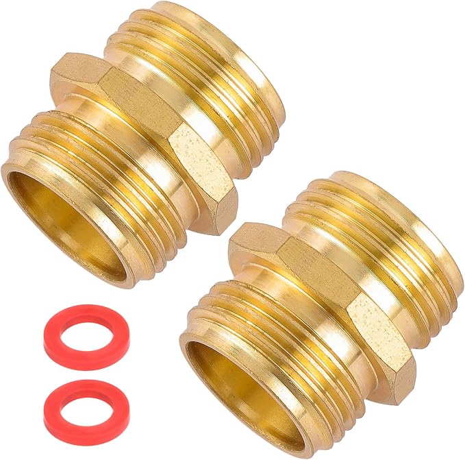 Garden Hose Connector, Male to Male Hose Adapter, 3/4" GHT Double Male | 2 Pack 3/4 Inch Brass Water Hose Connector for Female Hose to Female Hose