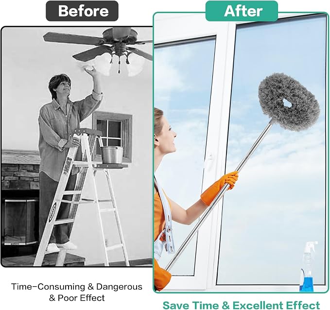 Ceiling Fan Cleaner Duster Reusable Microfiber Ceiling Fan Blade Cleaner Removable Duster with Extension Pole Adjusts 13 to 49.7 Inch for Cleaning Walls Bookshelves Furniture Door Window Top (Gray)