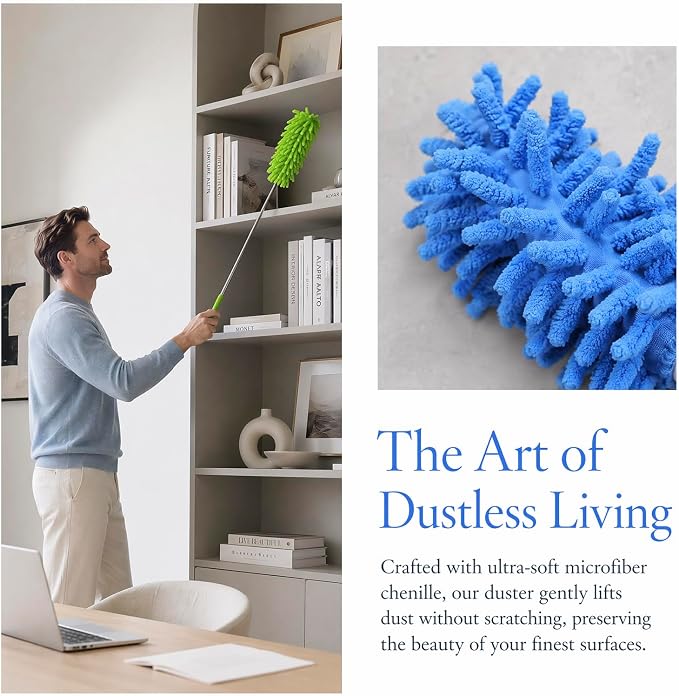 2 Pack Microfiber Duster for Cleaning, Hand Washable Dusters, Extendable Pole, Detachable Cleaning Supplies for Car, Ceiling Fan, Window, Furniture, Office