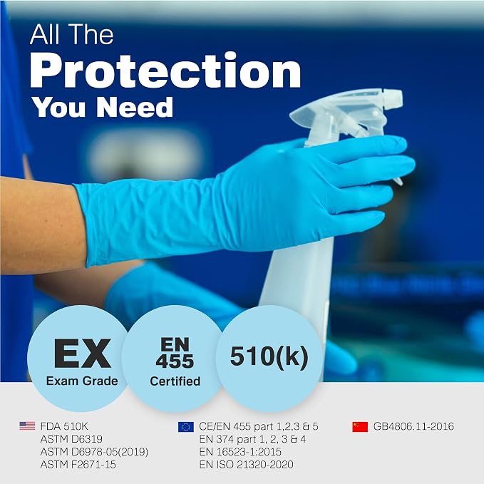 8.5 Mil Nitrile Gloves, Heavy Duty Cleaning Gloves, For Adults | 8.5 Mil Support, Forearm Coverage, Textured Grip, Chemical Resistant Gloves, Latex Free & Powder Free, Kitchen & Dish Gloves