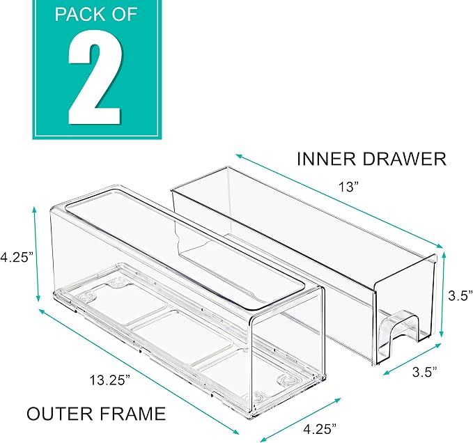 Sorbus Clear Stackable Storage Drawers with Pull-Out Bins (Small, 2 Pack) | Easy-access plastic organization for pantries, offices, bathrooms and closets; supports sorting and visibility.