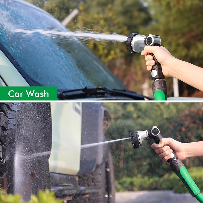 RESTMO Heavy Duty Hose Nozzle, Metal Garden Water Hose Sprayer | 7 Watering Patterns, Thumb Control, On Off Valve, Leak Proof Nozzle Sprayer for Watering Plants, Car & Pet Washing, Silver
