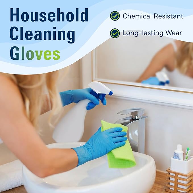 Blue Nitrile Gloves Disposable Latex Free, Food Safe | Rubber Gloves Powder Free for Food Prep, Cooking, Kitchen Cleaning