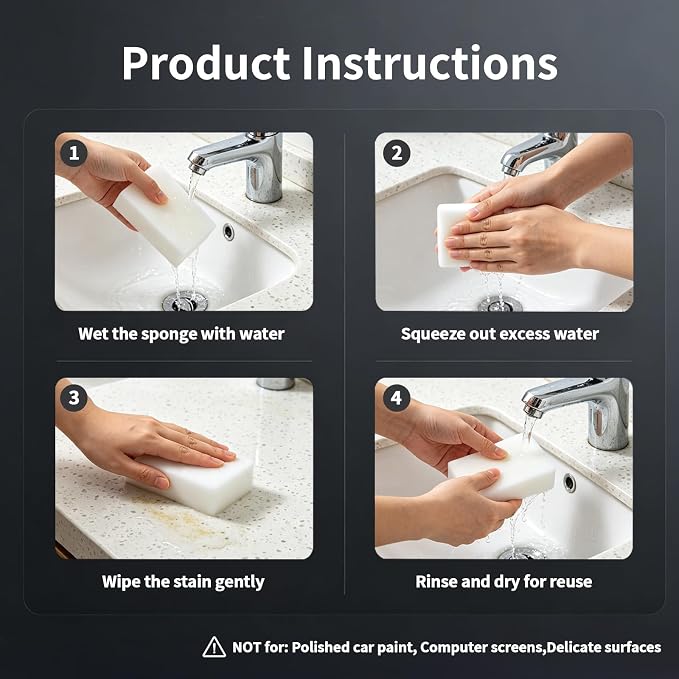 45+5 Bonus Extra Thick Melamine Foam Cleaning Pads | Durable, Heavy Duty Wall Cleaner & Shoe Scrubber, Bathroom, Kitchen, Baseboard, Non-Scratch, Just Add Water