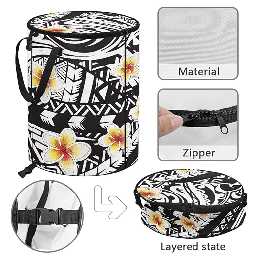 BIGCARJOB Polynesia Floral Recycle Trash Can Storage Outdoor Portable Trash Can Large Pop-Up Waste Bin Bag for Camping Beach Travel, 22.83x17.71 in