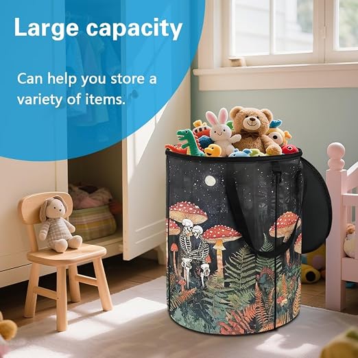 BIGCARJOB Mushroom Print Big Trash Can with Lid, 22.83x17.71, Outdoor Recycling Bin Large Trash Can Outdoor Garbage Storage Bag for Outside Camping Travel Beach