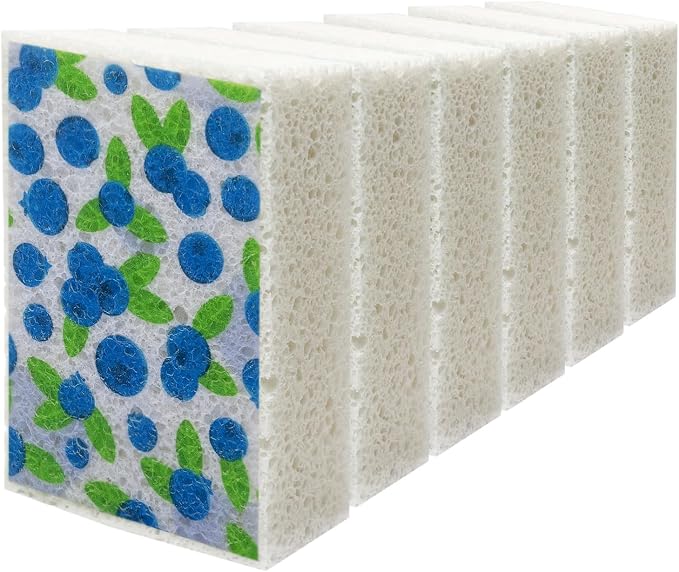 Scratch Scrub Sponge, 6 - Pack Kitchen Sponges for Cleaning Around the Home, Bathroom & More, Large Size Scratch-Free Dish Scrubber, Best for Nonstick Pots and Pans (4" x 6" x 1",Blueberry