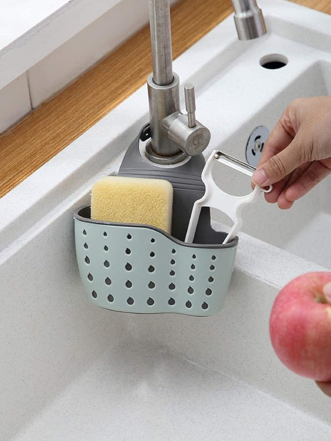VANVENE Kitchen Sink Shelf Soap Sponge Drain Rack Holder Double Decker Hanging Basket Storage Suction Cup Kitchen Organizer Sink Accessories Wash Dropshipping-Blue,1Pcs