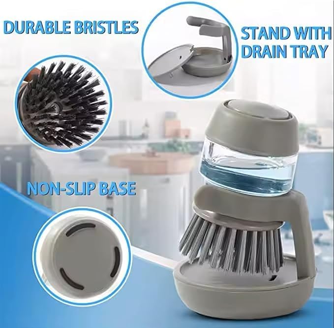 Soap Dispenser Dish Brush,Soap Dispenser with Dish Brush and Storage Bracket, Easy to Clean Kitchen Utensils and Sink, Gray