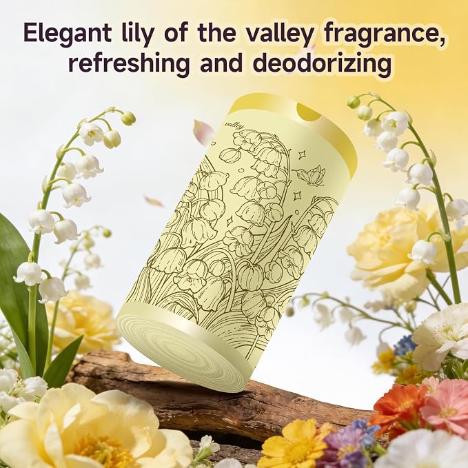 Lily of the Valley Scented Small Garbage Bags,Trash Bags 4 gallon Drawstring For Bathroom,Office,Bedroom,Car,Suitable for 2-4 gallon trash can,colorful Print,yellow,50 Counts