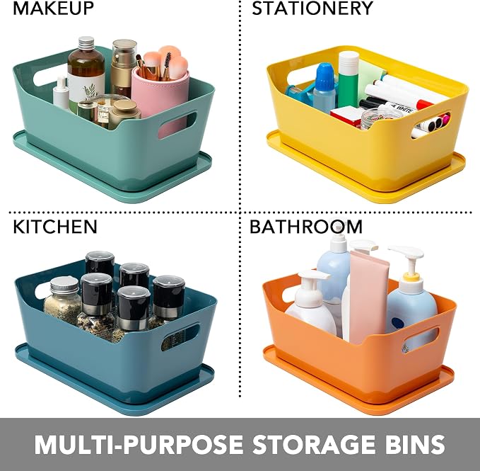 Tiawudi 12 Pack 4.5L Storage Bins with Lids, Plastic Storage Baskets for Home Classroom Organization, Multi-Use Organizer Bins for Cabinet, Pantry, Drawer, Countertop or Shelves, Colorful Containers