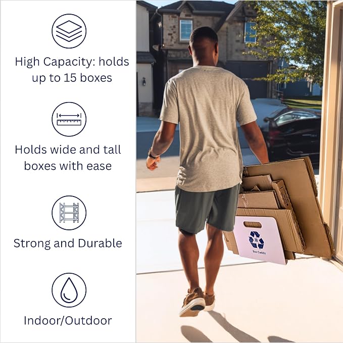 Box Caddy Cardboard Recycling Organizer. Store & Carry boxes. (White) | Eliminates Cardboard Clutter. High Capacity, Durable, Indoor/Outdoor. Home and Business use.