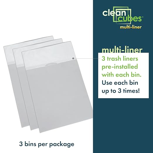 Clean Cubes 30 Gallon Multi-Liner Pop-Up Trash Cans, 3-Pack (Gray) | 3 Stacked Liners Per Bin, 9 Uses Per Pack, Swap Liners Without Touching Trash, No Assembly, Designed to Be Seen, Not Hidden