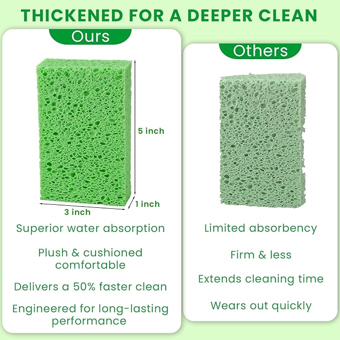 Metflavor Compressed Kitchen Sponges, 12 Count, Thick Pop-up Dish Sponges | Non-Scratch, Biodegradable & Compostable, 5" x 3" x 1"