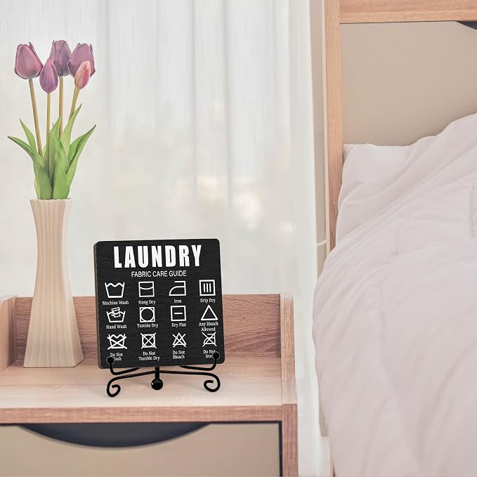 Laundry Room Sign, Washing Room Desk Decor, Laundry Fabric Care Guide Sign, Farmhouse Shelf Decor, 05