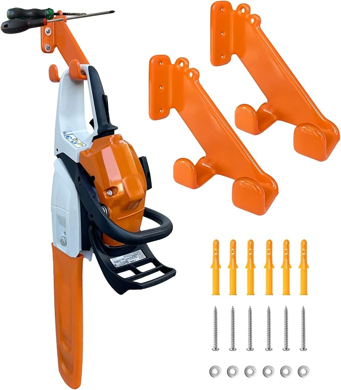 Chainsaw Hanger, 2 Pack Chainsaw Holder Wall Mount, Chain Saw Storage Rack | Heavy Duty Chainsaw Holder, Chainsaw Hook,Stihl Tool Hangers & Wall Hanger, Fit Chainsaws and Wrench for Garage Organization.