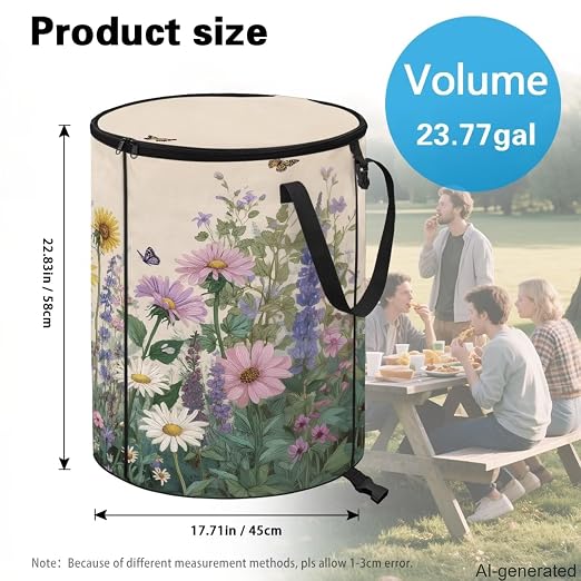 Butterfly 24 Gallon Pop up Trash Can for Camping Collapsible Portable Trash Can with Lid and Handle Waterproof Outdoor Garbage Bin Reusable Storage Bags for Yard Garden Waste