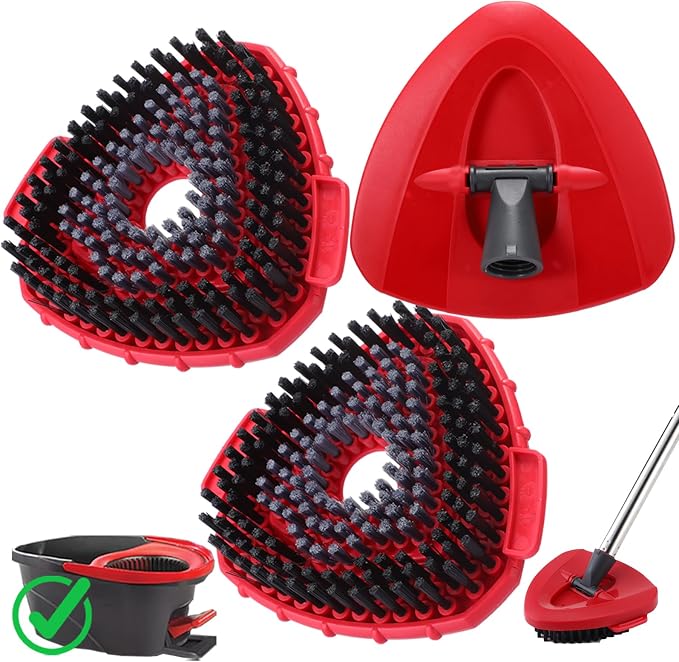 Spin Mop Scrub Brush Head Compatible with O Cedar EasyWring 1-Tank Spin Mop System, 2 Microfiber Scrubber Mop Head Refills & 1 Mop Base, Hard Bristle