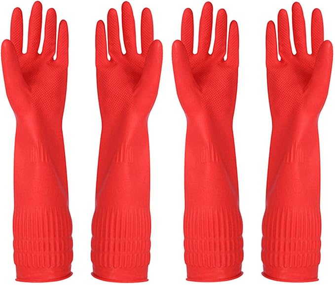Rubber Cleaning Gloves Kitchen Dishwashing Glove 2-Pairs And Cleaning Cloth 2-Pack,Waterproof Reuseable.(Large)