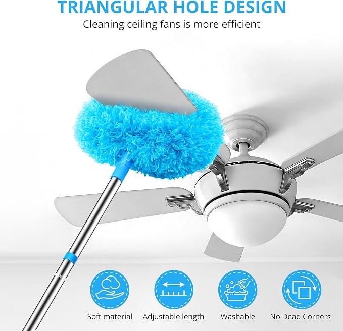 SetSail Ceiling Fan Cleaner Duster, with Extension Pole for Cleaning, Blue | Microfiber Ceiling Fan Duster, 13 to 48 Inch, Washable, Ceiling Fan Blade Dusters