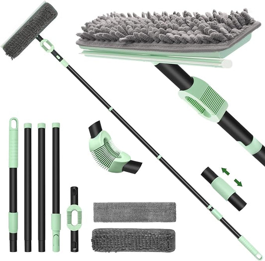 Window Squeegee with Extension Pole, 73.6 Inch Bendable Head Telescoping Long Handle Window Cleaner, 2-in-1 High Window Cleaning Tool Kit for Indoor/Outdoor Window and Car Glass
