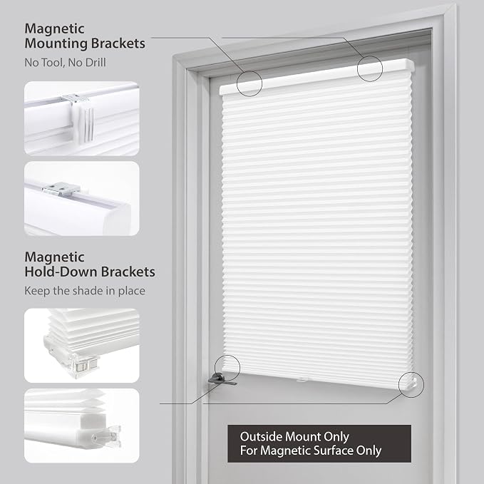 DEZ FURNISHINGS Cordless No Tools No Drill 1.5" Magnet Light Filtering Shades for Metal Doors, 25" W x 72" H, Ivory