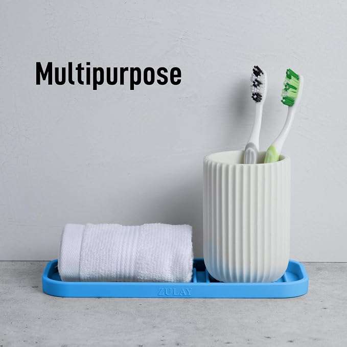 Zulay Kitchen (9x3.5) Silicone Sponge Holder for Kitchen Sink - Flexible Multipurpose Kitchen Soap Tray Sponge Holder - Sink Organizer Tray for Kitchen, Bathroom, Makeup, Trinkets & More (Blue)