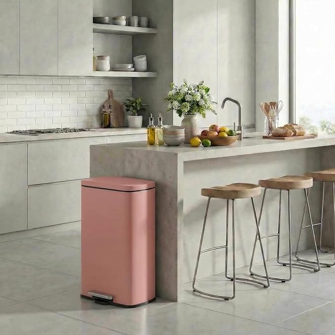 13.2 Gal Kitchen Trash Can, 50L Recycling or Garbage Bin,with Step-On Pedal | Brushed Stainless Steel Waste Basket, Soft&Quiet Close Dustbin, Removable Inner Bucket, for Home, Office, LIving Room