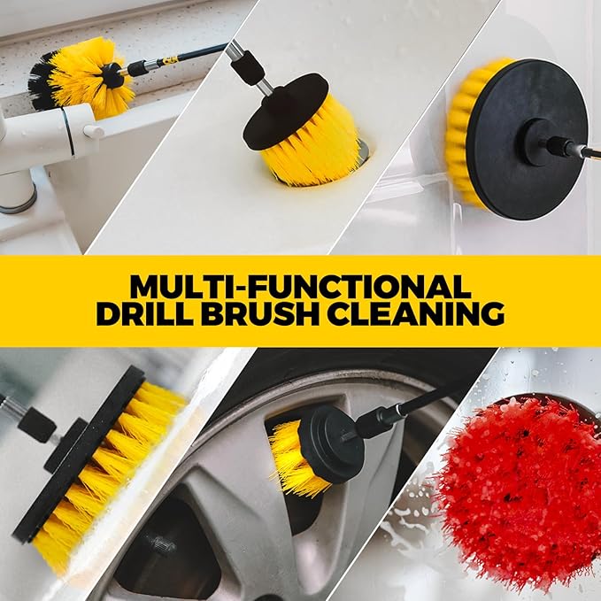 Holikme 22Piece Drill Brush Attachment Set - Power Scrubber Cleaning Kit | Buffing Sponges, Nylon Grout Tools, Microfiber Wax Pads, Tile Bathtub Shower Floors Kitchen Car Interior Detailing, Blue