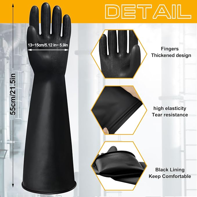 22" Upgraded Latex Gloves Chemical Resistant Glove Safety Work Long Gauntlets, Reusable Heavy Duty Long Rubber Gloves Dishwashing Gloves, Industrial Safety Gloves for Men