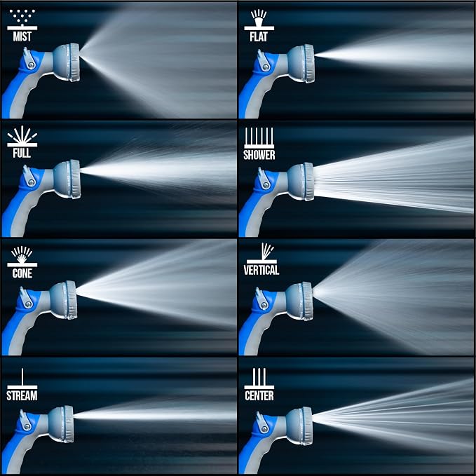 VIKING Hose Nozzle, 8 Spray Patterns, Thumb Control for Cars and Homes | Water Hose Nozzle, Adjustable Heavy Duty Thumb Control for Car Washing Kit, Watering Plants, Washing Pets, and Home Use