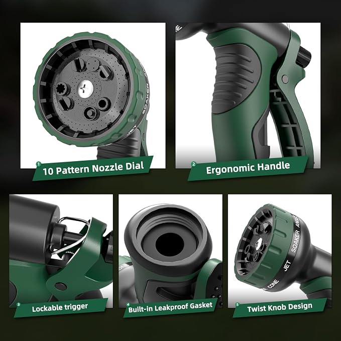 Besiter Garden Hose Nozzle with 10 Spray Patterns : 2 Pack High Pressure Water Sprayer for Car Washing, Pet Bathing & Lawn Care with Lock Feature & Comfort Grip – Fits All 3/4" Standard Hoses Thread