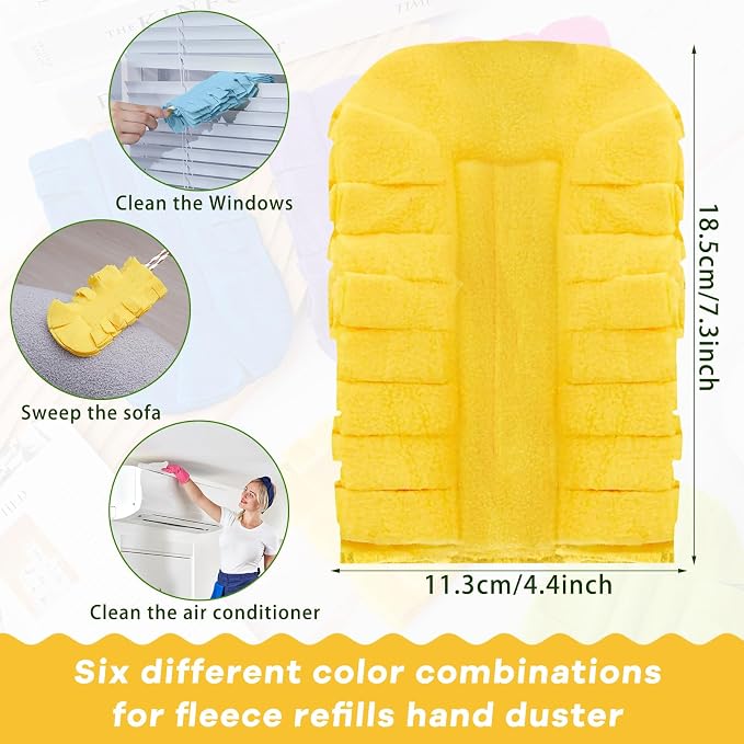 Zubebe 12 Pcs Reusable Duster Refills Fleece,Blue, White, Yellow | Soft Polyester Fiber Flat Duster Refill Multi Surface Washable Cleaning Pad Tools for Home, Blinds, Car, Pet, Furniture, Fans